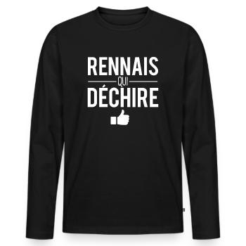 Rennais qui déchire habitant rennes ville france - T-shirt manches longues Premium bio Homme - noir - Devant - Nico (187cm)