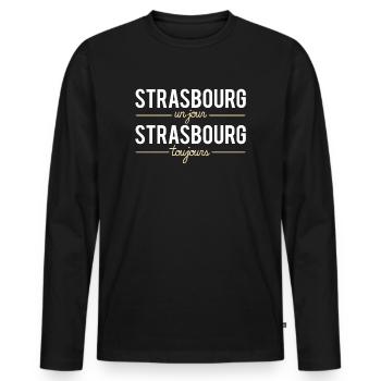 Strasbourg un jour strasbourg toujours ville - T-shirt manches longues Premium bio Homme - noir - Devant - Nico (187cm)