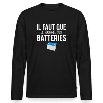 Il faut que je recharge mes batteries fatigué - T-shirt manches longues Premium bio Homme - noir - Devant - Nico (187cm)