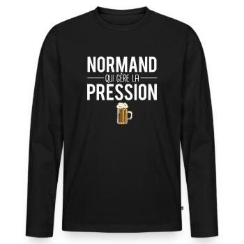 Normand qui gère la pression bière mousse humour - T-shirt manches longues Premium bio Homme - noir - Devant - Nico (187cm)
