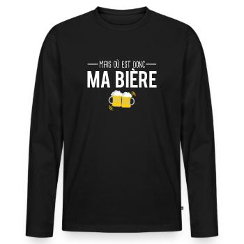 Mais où est donc ma bière pression mousse apéro - T-shirt manches longues Premium bio Homme - noir - Devant - Nico (187cm)