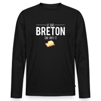Je suis breton un vrai cadeau breton humour - T-shirt manches longues Premium bio Homme - noir - Devant - Nico (187cm)