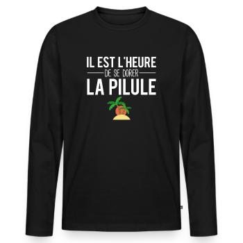 Il est temps de se dorer la pilule vacances humour - T-shirt manches longues Premium bio Homme - noir - Devant - Nico (187cm)