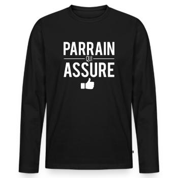 Parrain qui assure cadeau meilleur parrain humour - T-shirt manches longues Premium bio Homme - noir - Devant - Nico (187cm)