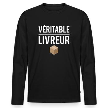 Véritable livreur meilleur livreur métier humour - T-shirt manches longues Premium bio Homme - noir - Devant - Nico (187cm)