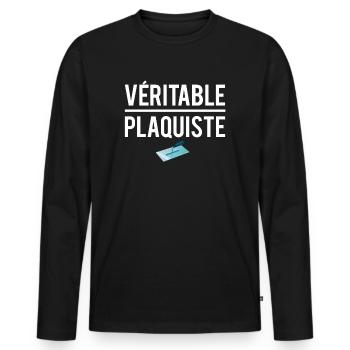Véritable plaquiste meilleur plaquiste métier - T-shirt manches longues Premium bio Homme - noir - Devant - Nico (187cm)