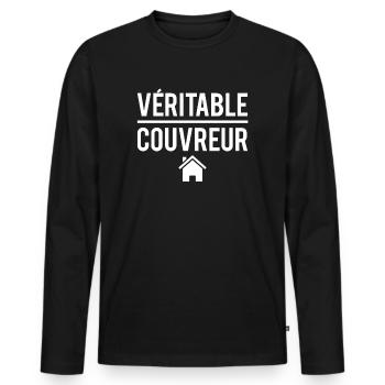 Véritable couvreur métier travaux toiture humour - T-shirt manches longues Premium bio Homme - noir - Devant - Nico (187cm)
