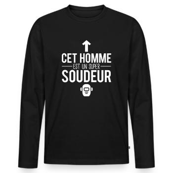 Cet homme est un super soudeur humour métier - T-shirt manches longues Premium bio Homme - noir - Devant - Nico (187cm)