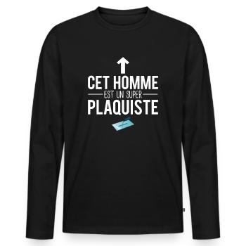 Cet homme est un super plaquiste humour métier - T-shirt manches longues Premium bio Homme - noir - Devant - Nico (187cm)