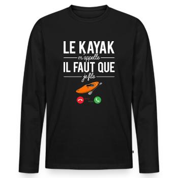 Le kayak m'appelle il faut que je file kayakiste - T-shirt manches longues Premium bio Homme - noir - Devant - Nico (187cm)