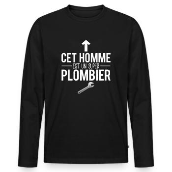 Cet homme est un super plombier métier profession - T-shirt manches longues Premium bio Homme - noir - Devant - Nico (187cm)