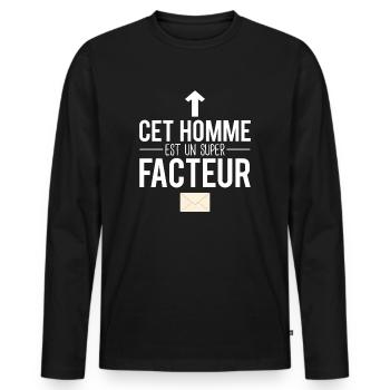 Cet homme est un super facteur métier humour - T-shirt manches longues Premium bio Homme - noir - Devant - Nico (187cm)