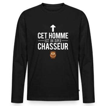 Cet homme est un super chasseur amateur chasse - T-shirt manches longues Premium bio Homme - noir - Devant - Nico (187cm)