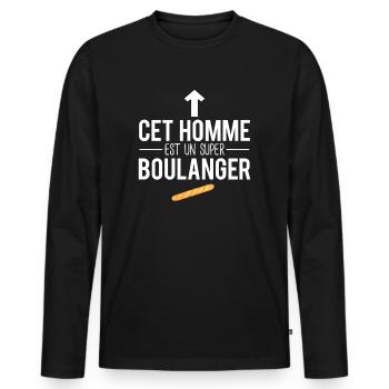 Cet homme est un super boulanger métier humour - T-shirt manches longues Premium bio Homme - noir - Devant - Nico (187cm)