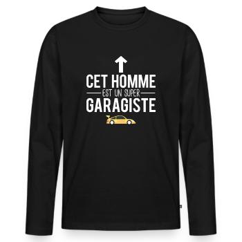 Cet homme est un super garagiste mécanicien humour - T-shirt manches longues Premium bio Homme - noir - Devant - Nico (187cm)