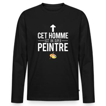Cet homme est un super peintre amateur peinture - T-shirt manches longues Premium bio Homme - noir - Devant - Nico (187cm)