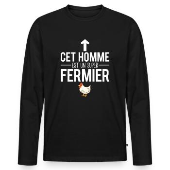 Cet homme est un super fermier poule humour - T-shirt manches longues Premium bio Homme - noir - Devant - Nico (187cm)