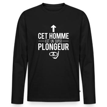 Cet homme est un super plongeur plongée humour - T-shirt manches longues Premium bio Homme - noir - Devant - Nico (187cm)