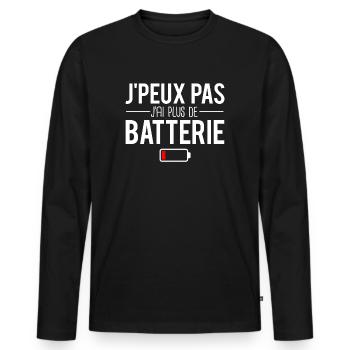 J'peux pas j'ai plus de batterie smartphone humour - T-shirt manches longues Premium bio Homme - noir - Devant - Nico (187cm)