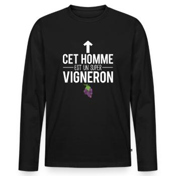 Cet homme est un super vigneron vigne raisin - T-shirt manches longues Premium bio Homme - noir - Devant - Nico (187cm)