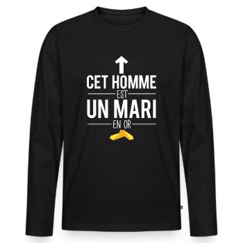 Cet homme est un mari en or cadeau mari humour - T-shirt manches longues Premium bio Homme - noir - Devant - Nico (187cm)
