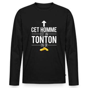 Cet homme est un tonton en or meilleur tonton - T-shirt manches longues Premium bio Homme - noir - Devant - Nico (187cm)