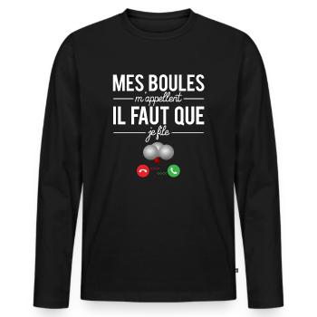Mes boules m'appellent il faut que je file - T-shirt manches longues Premium bio Homme - noir - Devant - Nico (187cm)