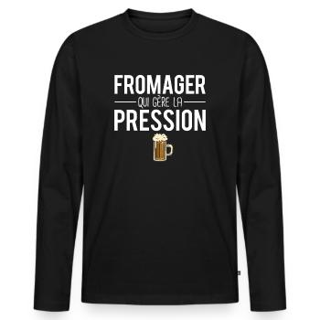 Fromager qui gère la pression métier bière humour - T-shirt manches longues Premium bio Homme - noir - Devant - Nico (187cm)