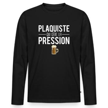 Plaquiste qui gère la pression métier bière humour - T-shirt manches longues Premium bio Homme - noir - Devant - Nico (187cm)