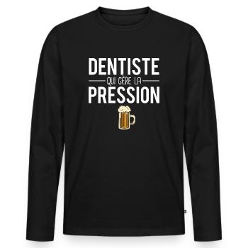 Dentiste qui gère la pression métier bière humour - T-shirt manches longues Premium bio Homme - noir - Devant - Nico (187cm)