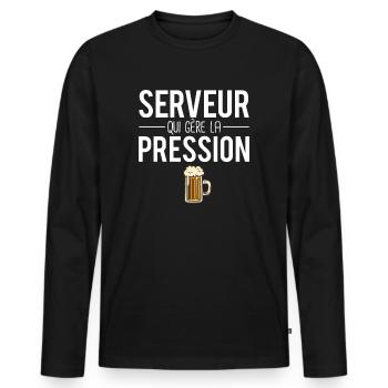 Serveur qui gère la pression métier bière humour - T-shirt manches longues Premium bio Homme - noir - Devant - Nico (187cm)