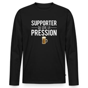 Supporter qui gère la pression blague fan foot - T-shirt manches longues Premium bio Homme - noir - Devant - Nico (187cm)