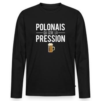 Polonais qui gère la pression mari polonais humour - T-shirt manches longues Premium bio Homme - noir - Devant - Nico (187cm)