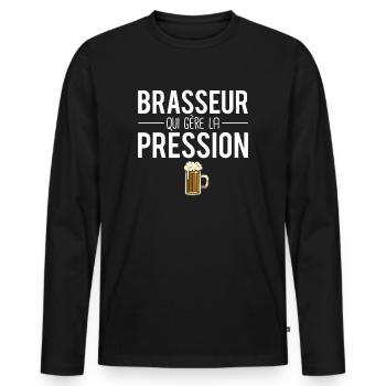 Brasseur qui gère la pression métier bière humour - T-shirt manches longues Premium bio Homme - noir - Devant - Nico (187cm)