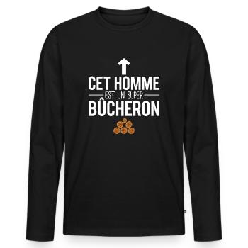 Cet homme est un super bûcheron métier bois humour - T-shirt manches longues Premium bio Homme - noir - Devant - Nico (187cm)