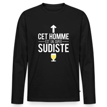 Cet homme est un super sudiste pastis humour - T-shirt manches longues Premium bio Homme - noir - Devant - Nico (187cm)