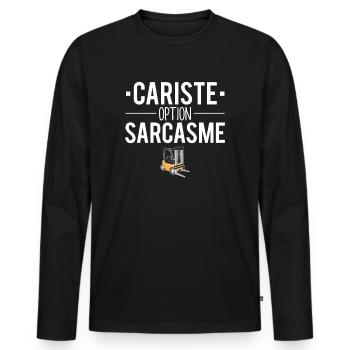 Cadeau cariste option sarcasme métier humour - T-shirt manches longues Premium bio Homme - noir - Devant - Nico (187cm)