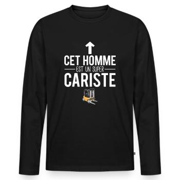 Cet homme est un super cariste humour - T-shirt manches longues Premium bio Homme - noir - Devant - Nico (187cm)