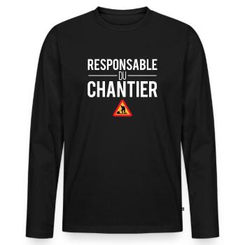 Responsable du chantier construction bâtiment - T-shirt manches longues Premium bio Homme - noir - Devant - Nico (187cm)