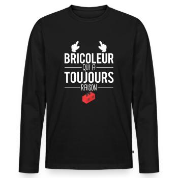 Bricoleur qui a toujours raison bricolage humour - T-shirt manches longues Premium bio Homme - noir - Devant - Nico (187cm)
