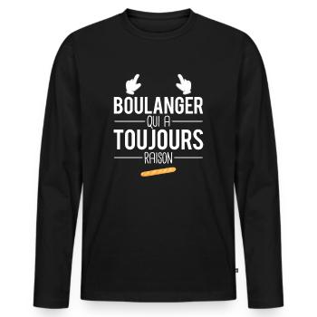 Boulanger qui a toujours raison boulangerie - T-shirt manches longues Premium bio Homme - noir - Devant - Nico (187cm)
