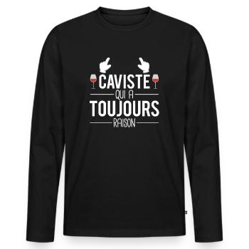 Caviste qui a toujours raison métier vin humour - T-shirt manches longues Premium bio Homme - noir - Devant - Nico (187cm)