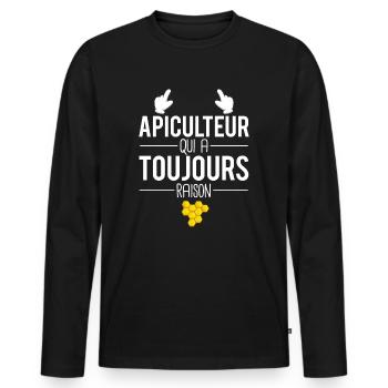 Apiculteur qui a toujours raison abeilles ruches - T-shirt manches longues Premium bio Homme - noir - Devant - Nico (187cm)