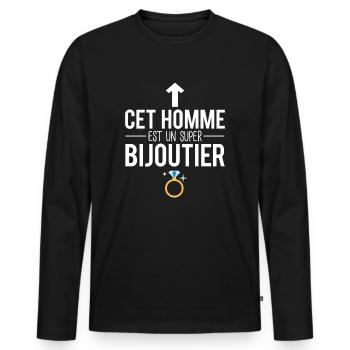 Cet homme est un super bijoutier humour métier - T-shirt manches longues Premium bio Homme - noir - Devant - Nico (187cm)
