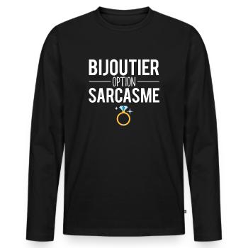 Bijoutier option sarcasme blague métier humour - T-shirt manches longues Premium bio Homme - noir - Devant - Nico (187cm)