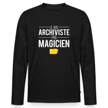 Je archiviste pas magicien cadeau drôle archiviste - T-shirt manches longues Premium bio Homme - noir - Devant - Nico (187cm)