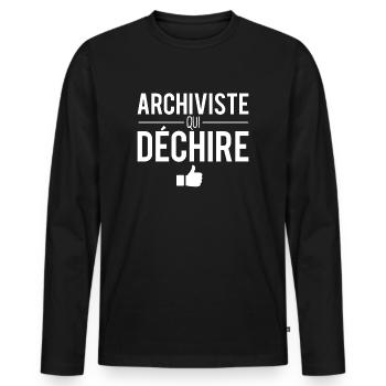 Archiviste qui déchire meilleur archiviste humour - T-shirt manches longues Premium bio Homme - noir - Devant - Nico (187cm)