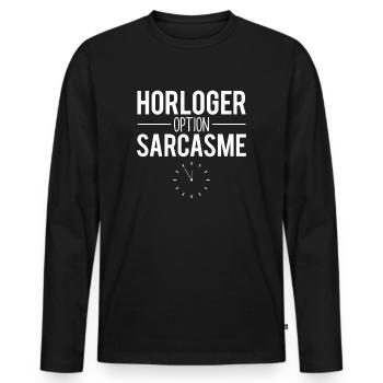 Horloger option sarcasme blague horloger humour - T-shirt manches longues Premium bio Homme - noir - Devant - Nico (187cm)