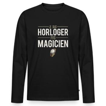 Je suis horloger pas magicien horlogerie humour - T-shirt manches longues Premium bio Homme - noir - Devant - Nico (187cm)