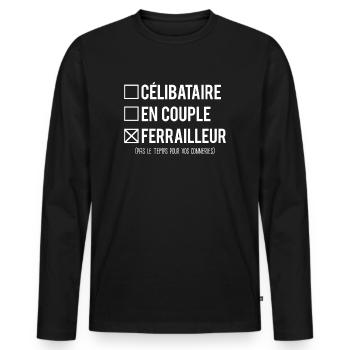 Célibataire en couple ferrailleur humour métier - T-shirt manches longues Premium bio Homme - noir - Devant - Nico (187cm)